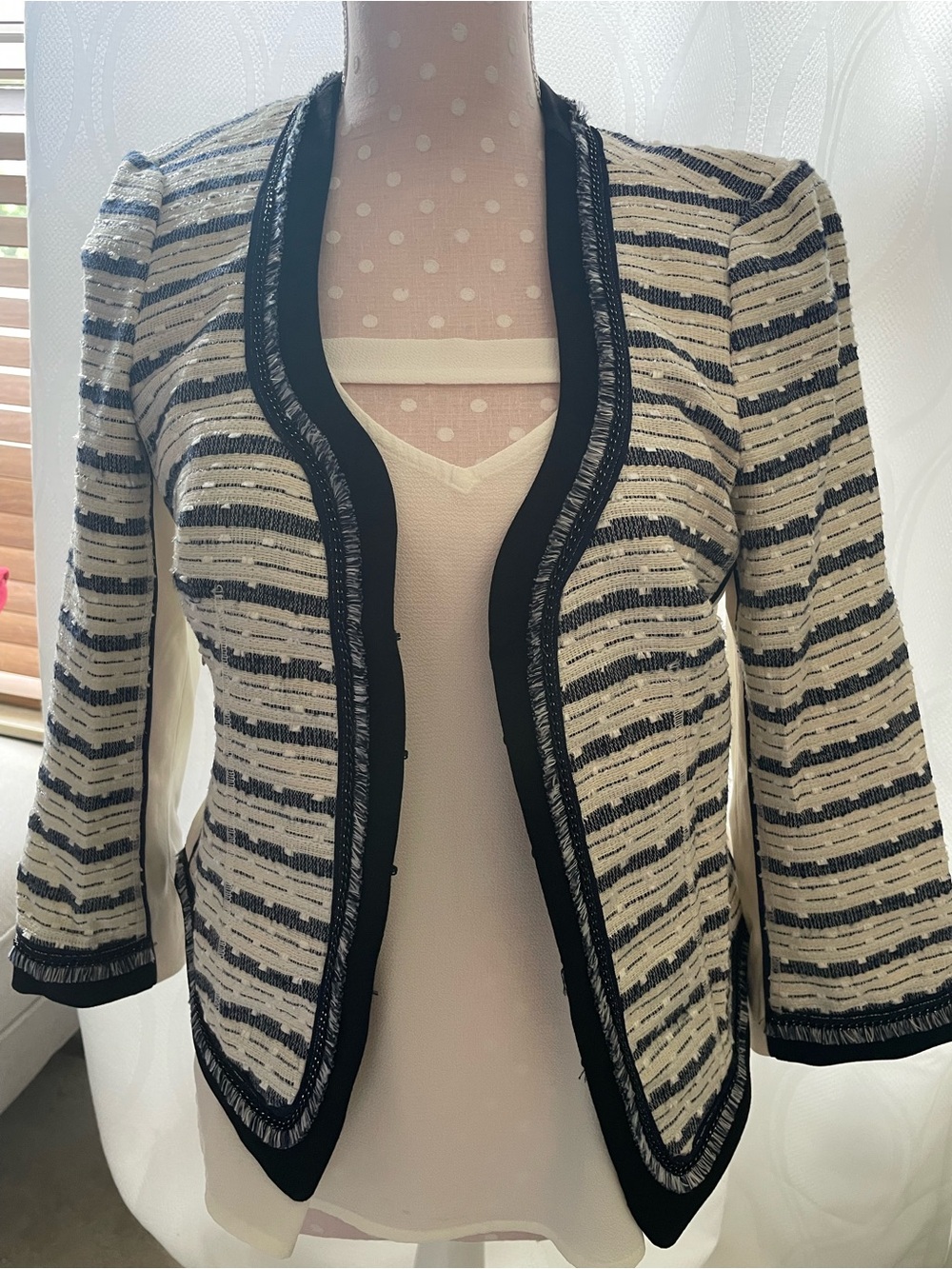 White House Black Market Navy and White Striped Blazer